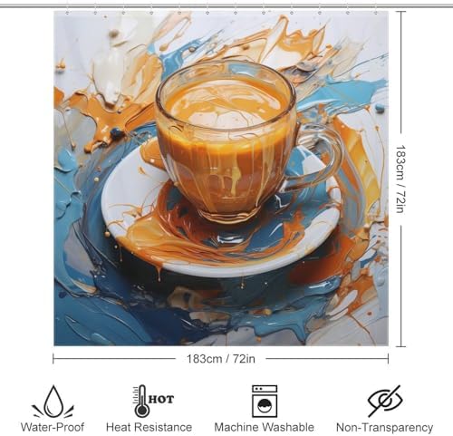 TIYAANDSY Coffee Cup Abstract Shower Curtain Set
