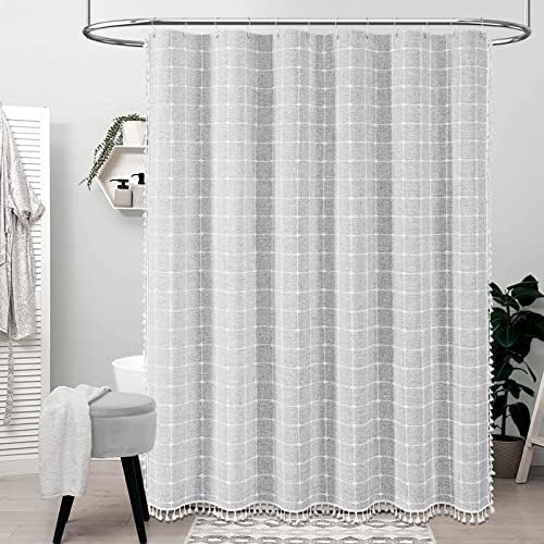 BTTN Boho Farmhouse Shower Curtain Set Gray 72x78 Inches