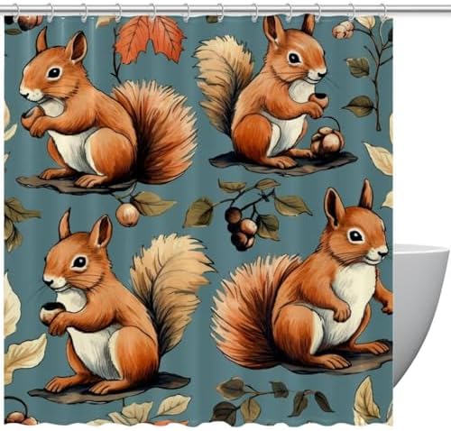 Cute Squirrel Shower Curtain Set with 12 Hooks