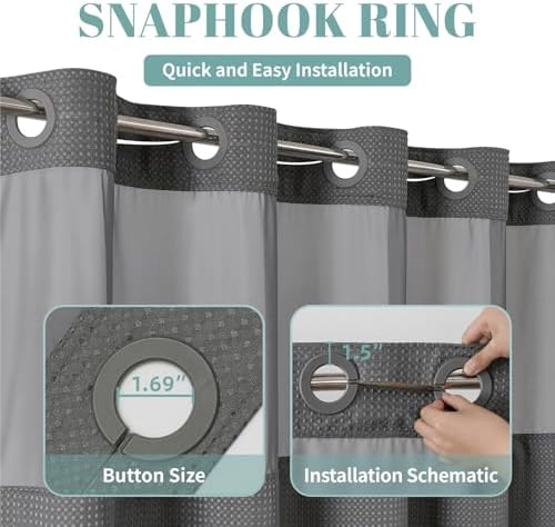 Charcoal Grey Waffle Weave Shower Curtain with Snap Liner Replacement