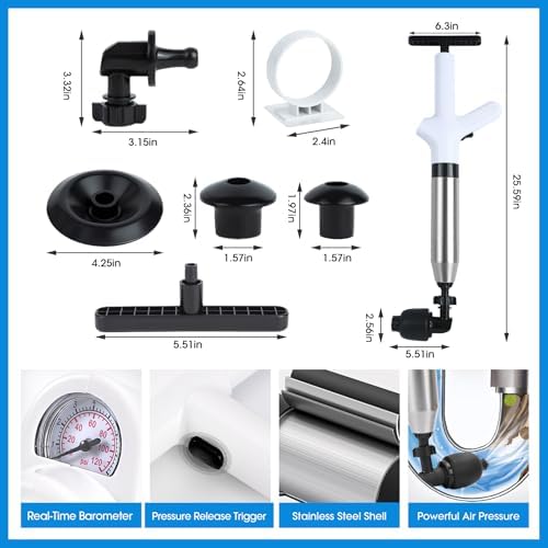 Toilet Plunger with Pressure Barometer for Clogs