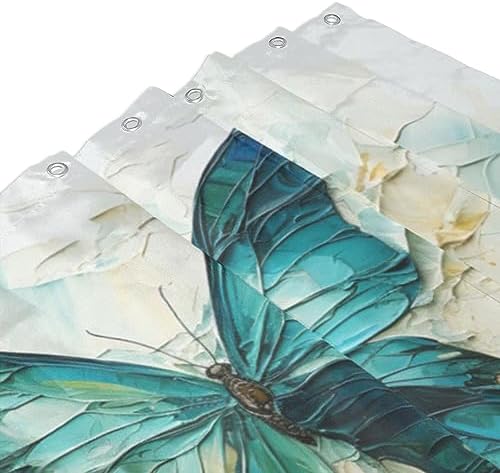 Green Blue Butterfly Shower Curtain Set 72x72in