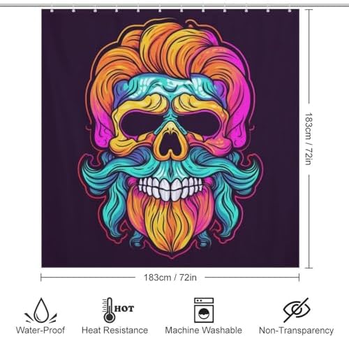 TIYAANDSY Blue Skull Shower Curtain Set 72x72in with 12 Hooks