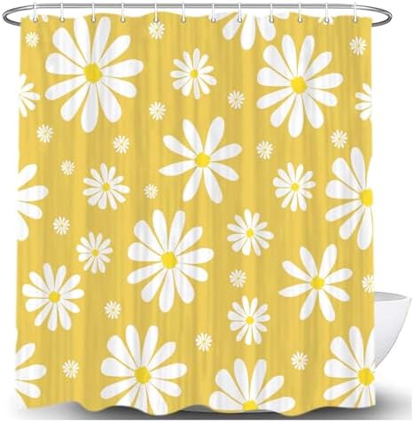 Yellow Daisy Floral Shower Curtain 72x72 Inch