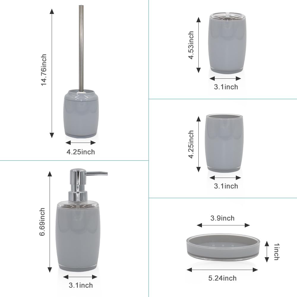 Liuonnam 5-Piece Bathroom Accessories Set with Gray Finish