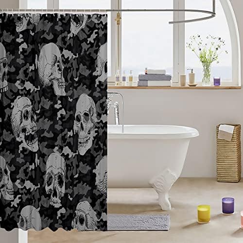 Erosebridal Gray Skull Shower Curtain 72x72 Black White Grey Camo