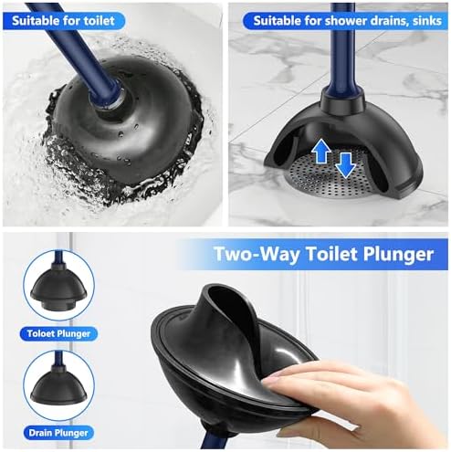 Heavy Duty Toilet Plunger with Holder - 195 Inch