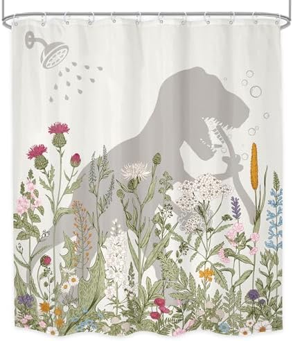 LGhtyro Dinosaur Wildflower Kids Shower Curtain Set 60x71 Inches