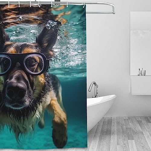 TIYAANDSY Underwater Glasses Dog Shower Curtain Set