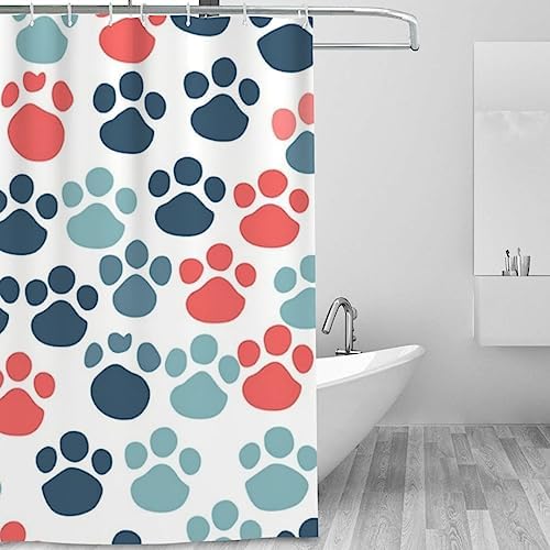 Colorful Paw Print Shower Curtain Set 72x72in