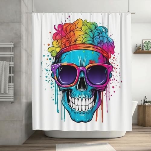 Blue Skull Flower Shower Curtain Set 72x72in 1