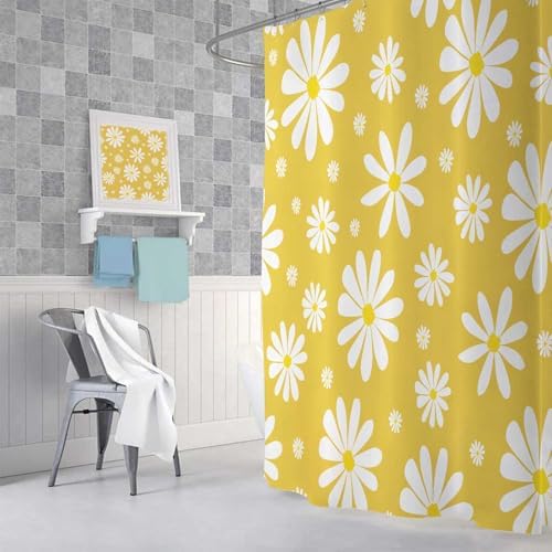 Yellow Daisy Floral Shower Curtain 72x72 Inch