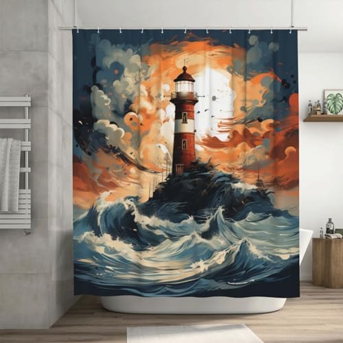 TIYAANDSY Lighthouse Shower Curtain Set 72x72in with 12 Hooks
