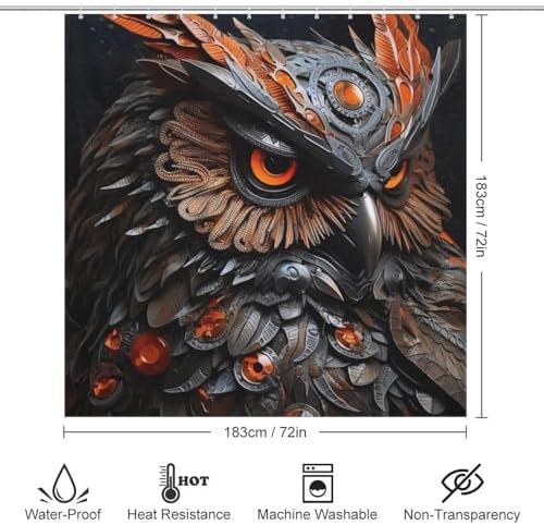 Mecha Owl Shower Curtain Set with 12 Hooks 72x72in