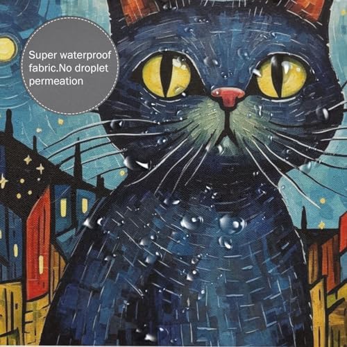 Black Cat Shower Curtain Set with 12 Hooks 72x72in