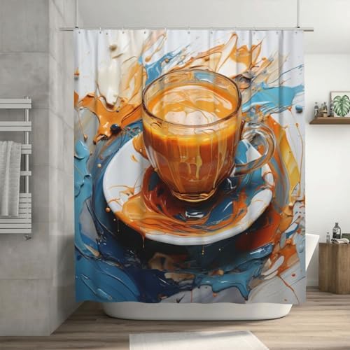 TIYAANDSY Coffee Cup Abstract Shower Curtain Set
