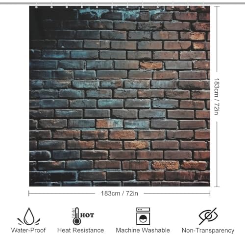 Red Brick Wall Shower Curtain with 12 Hooks 72x72in