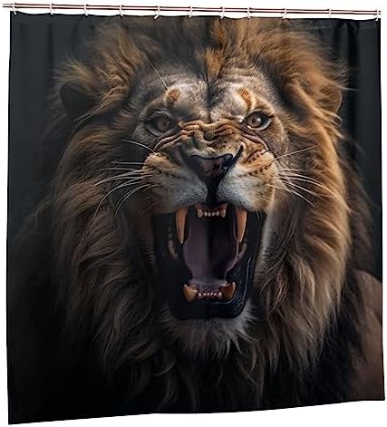 Lion Pattern Shower Curtain Set 72x72in with 12 Hooks