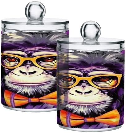 YetTasBin Monkey Clear Apothecary Jars 2 Pack 14 oz Cotton Swab Holder