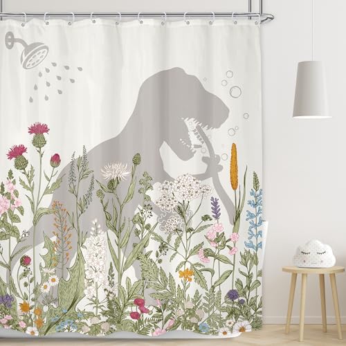 LGhtyro Dinosaur Wildflower Kids Shower Curtain Set 60x71 Inches