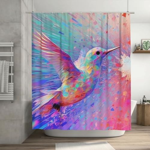 Boho Hummingbird Shower Curtain with 12 Hooks 72x72in