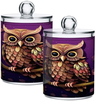 YETTASBIN Owl Clear Storage Jars 2 Pack 14 Oz with Lid