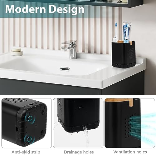 Boperzi Black Toothbrush Holder with Bamboo Divider