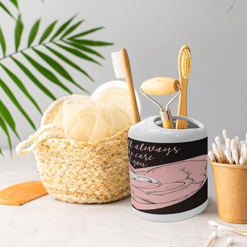 Ambesonne Love Theme Soap Dispenser Toothbrush Holder Set Pale Pink Dark Brown