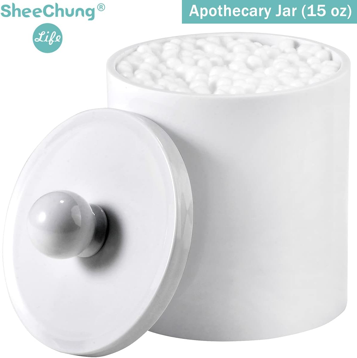 SheeChung White Acrylic Q-Tip Holder Canister Jars 4 Pack of 15 oz