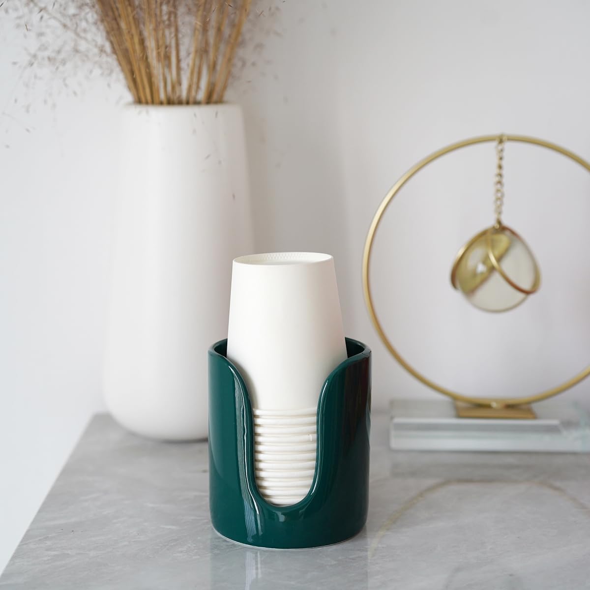 Ceramic Bathroom Cup Dispenser Green