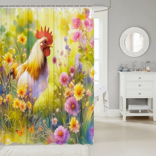 Rustic Rooster 72x72 Inch Shower Curtain Set