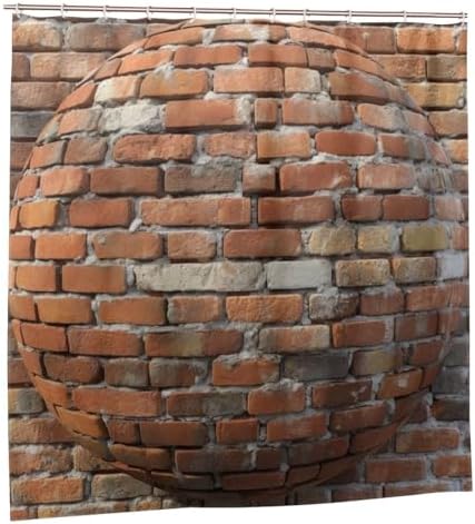 Red Brick Wall Pattern Shower Curtain Set with 12 Hooks 72x72in 1