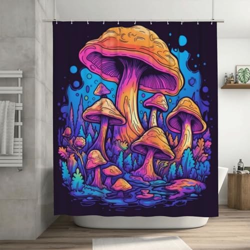 Trippy Mushroom Shower Curtain Set Red Blue Forest