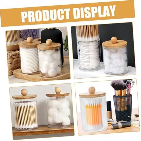 DIYOHFE 3PC Acrylic Q-Tip Dispenser with Wood Lid