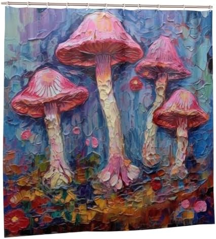 Mushroom Pattern Shower Curtain Set with 12 Hooks 72x72in