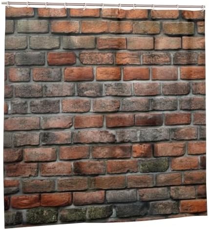 Red Brick Wall Shower Curtain Set with 12 Hooks 72x72in 1