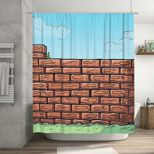 Red Brick Wall Shower Curtain Set with 12 Hooks 72x72in