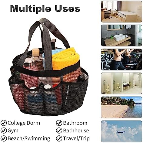 Hperu Mesh Portable Shower Bag with 8 Pockets Black