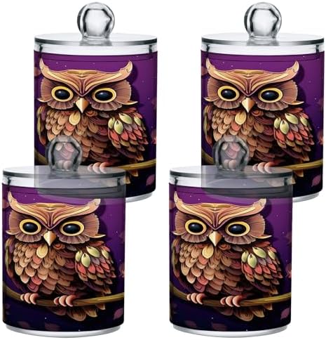 YETTASBIN Owl Clear Storage Jars 2 Pack 14 Oz with Lid