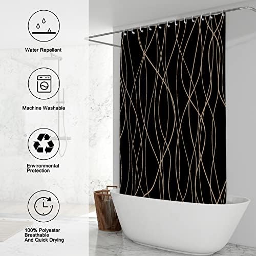 Punkray Wavy Line Polyester Shower Curtain with Hooks 72x72