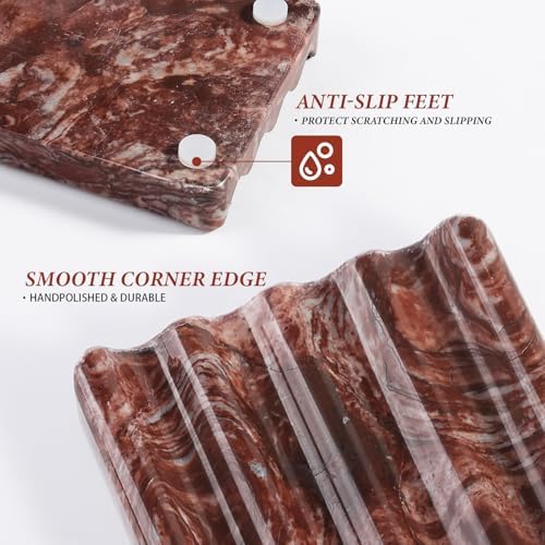 Koville Red Marble Soap Dish for Shower and Bathroom