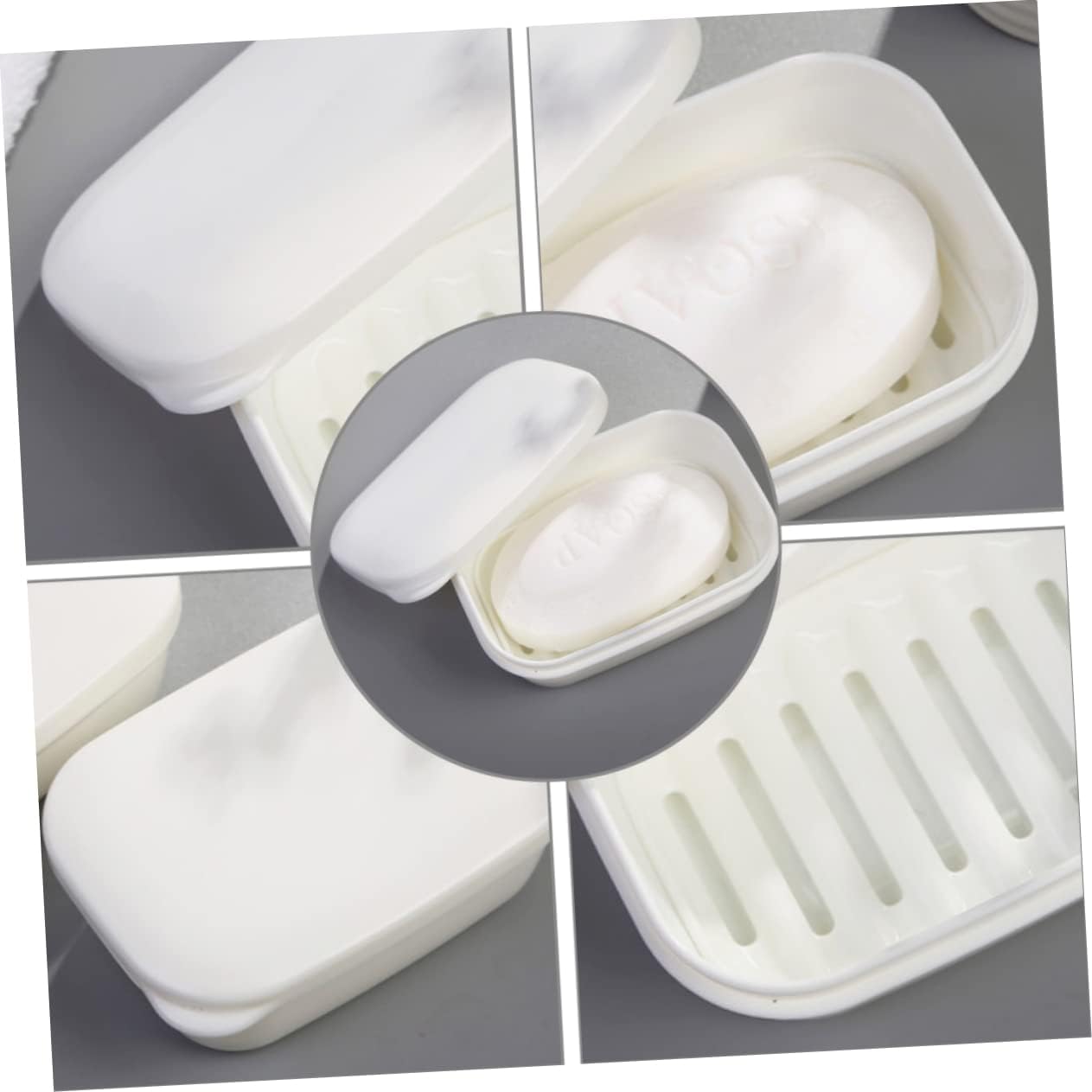Set of 2 White Soap Dishes with Drain Rack