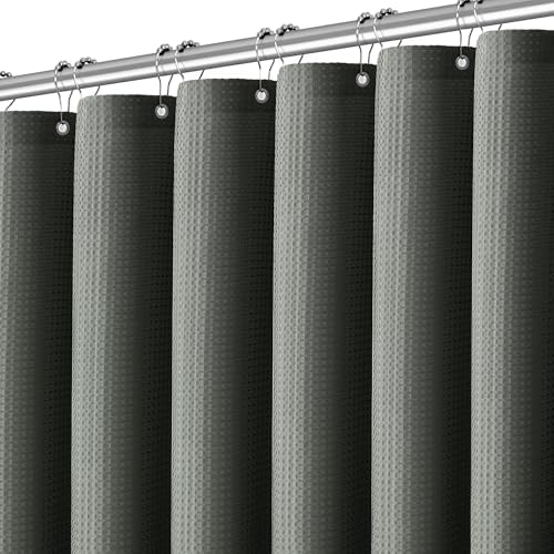 Grey Waffle Weave Shower Curtain Set with 12 Hooks