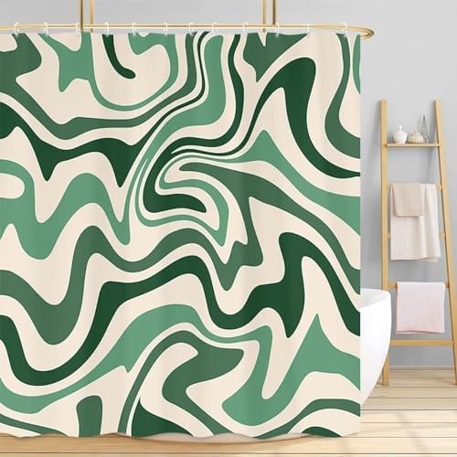 Aesthetic 70s Abstract Wavy Swirl Shower Curtain Set