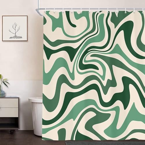 Aesthetic 70s Abstract Wavy Swirl Shower Curtain Set