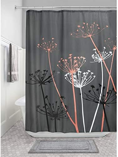 iDesign Thistle Fabric Shower Curtain Gray Coral