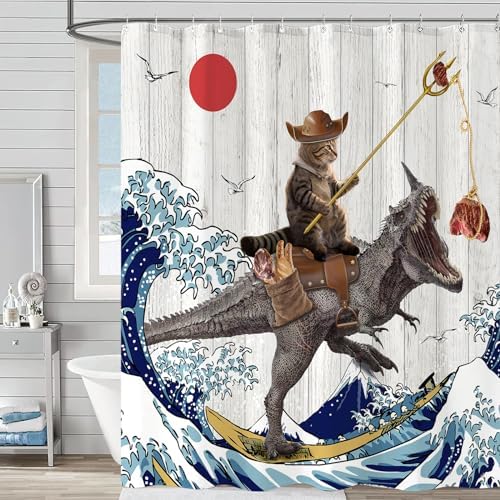 Fowocu Funny Cat Dinosaur Shower Curtain 78 Inch