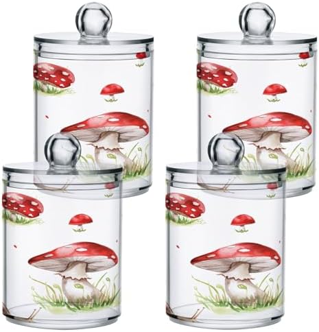 YETTASBIN Mushroom Clear Plastic Storage Jars 2 Pack