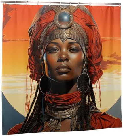 TIYAANDSY Boho Black Girl Shower Curtain Set with 12 Hooks 72x72in