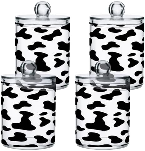 Qilmy Black Cow Spots Qtip Holder 2 Pack Canister